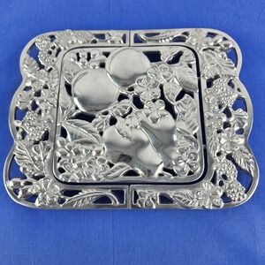Lenox Expandable Trivet Service  Silver Tone Fruit Designs Kitchen Hot Plate